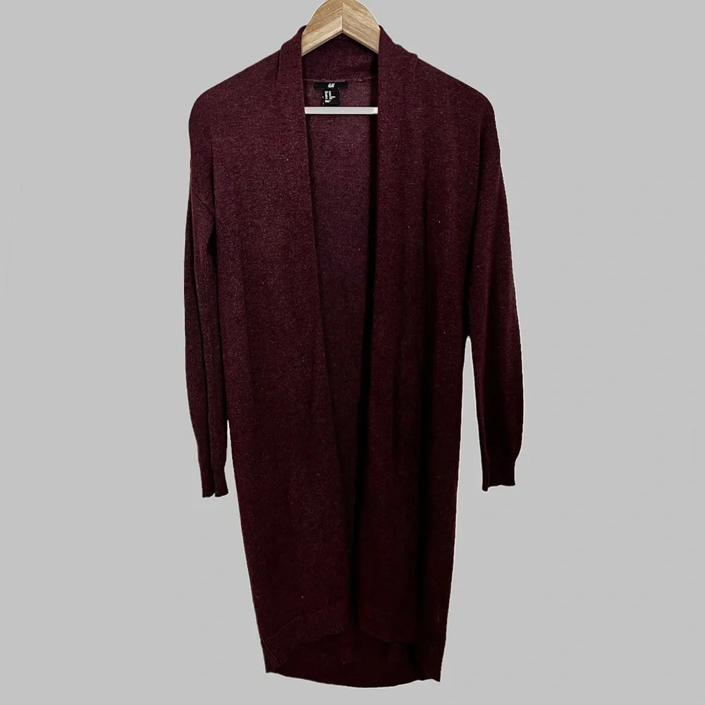 H&M • Burgundy Wool Blend Open Cardigan